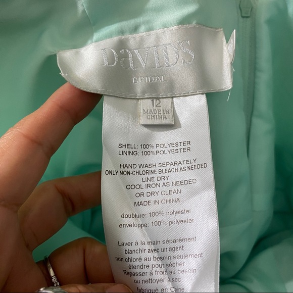 David’s Bridal Dress One Shoulder Fit Flare Dress pleated chest Blue/Green Mini - Picture 8 of 13